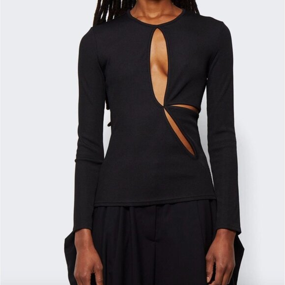 NWT Christopher Esber Compact Rib Anglaise Long Sleeve Top Black Size 10 - Picture 1 of 7
